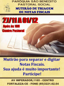 Mutirão Solidário para triagem e digitação de Notas Fiscais de 27/11 a 01/12. Participe!