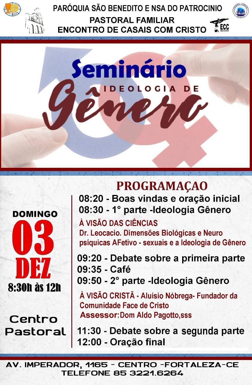 Seminário sobre Ideologia de Gênero na Paróquia São Benedito: Dia 03/12