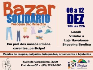 Bazar Solidário de 08 a 12/12 no Shopping Benfica