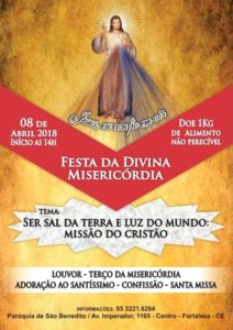 Festa da Divina Misericórdia 2018 neste domingo dia 08/04