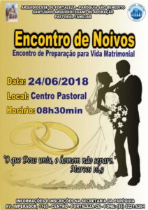Inscrições abertas para Encontro de Noivos dia 24/06 na Paróquia São Benedito