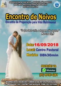 Inscrições abertas para Encontro de Noivos dia 16/09 na Paróquia São Benedito
