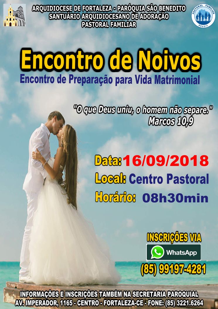 Inscrições abertas para Encontro de Noivos dia 16/09 na Paróquia São Benedito