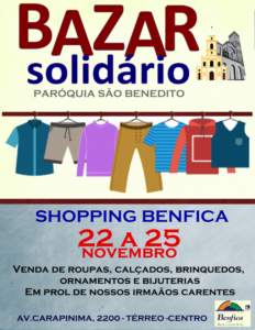 Bazar Solidário de 22 a 25/11 no Shopping Benfica