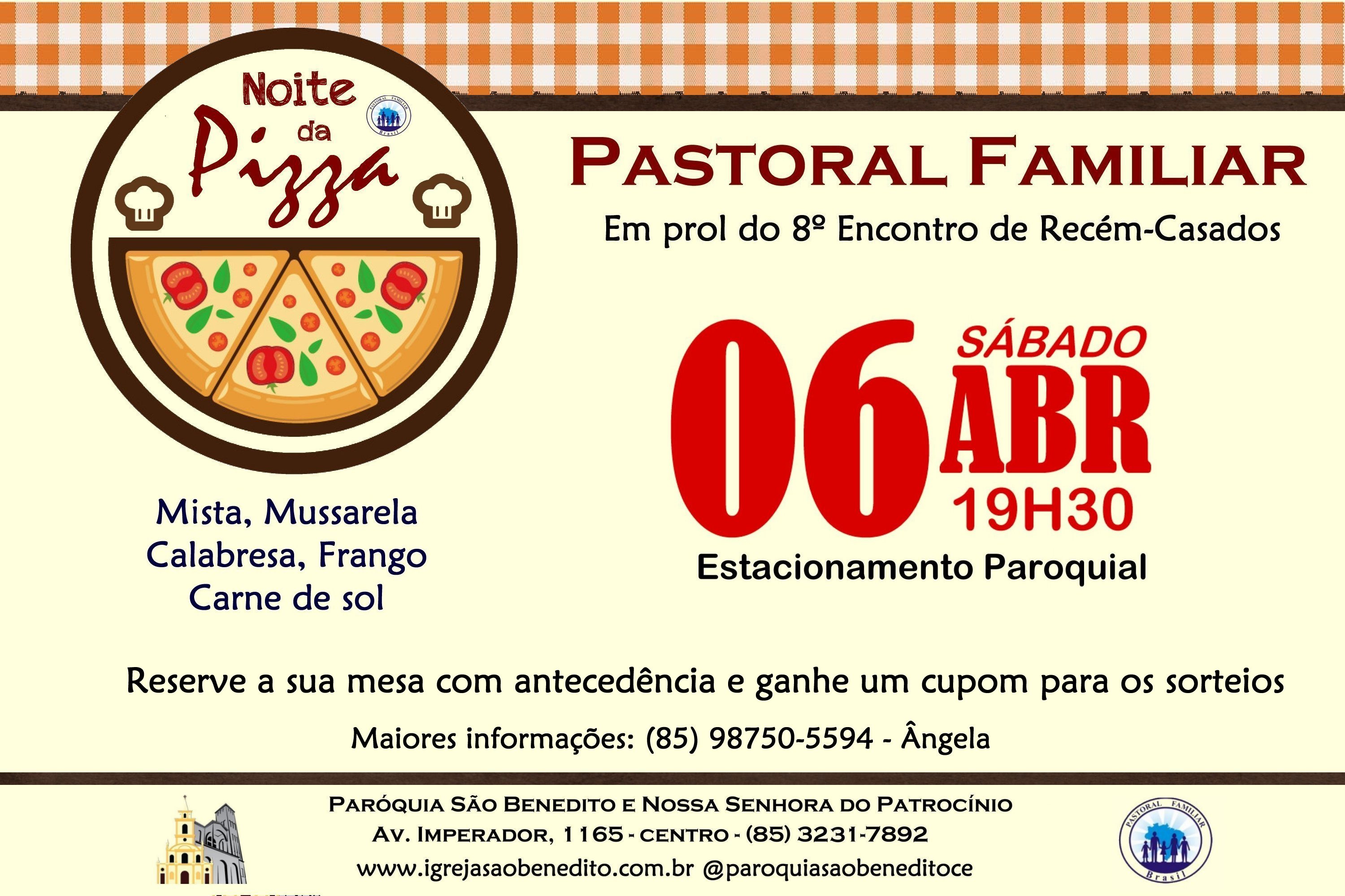 Pastoral Familiar promoverá a Noite da Pizza dia 06/04. Participe!