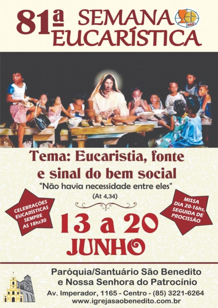 Participe da 81ª Semana Eucarística do Santuário e Paróquia de São Benedito de 13 a 20 de junho
