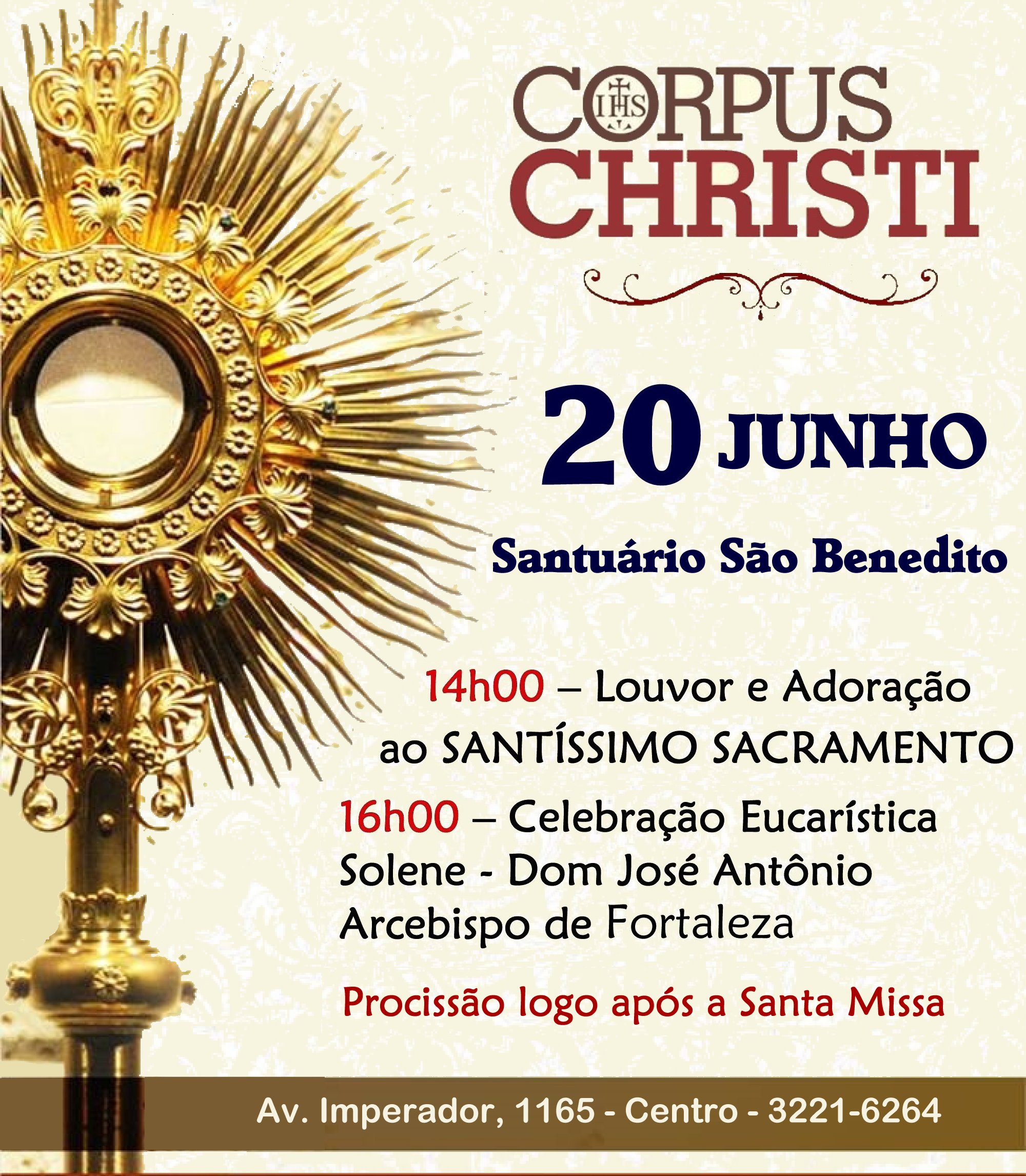 O Santuário Paróquia São Benedito convida para a Solenidade de Corpus Christi – 20/06