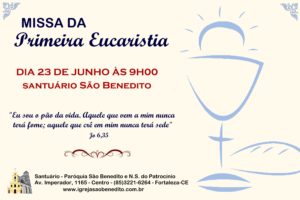 Convite para Celebração de Primeira Eucaristia no próximo dia 23/06 na Paróquia São Benedito