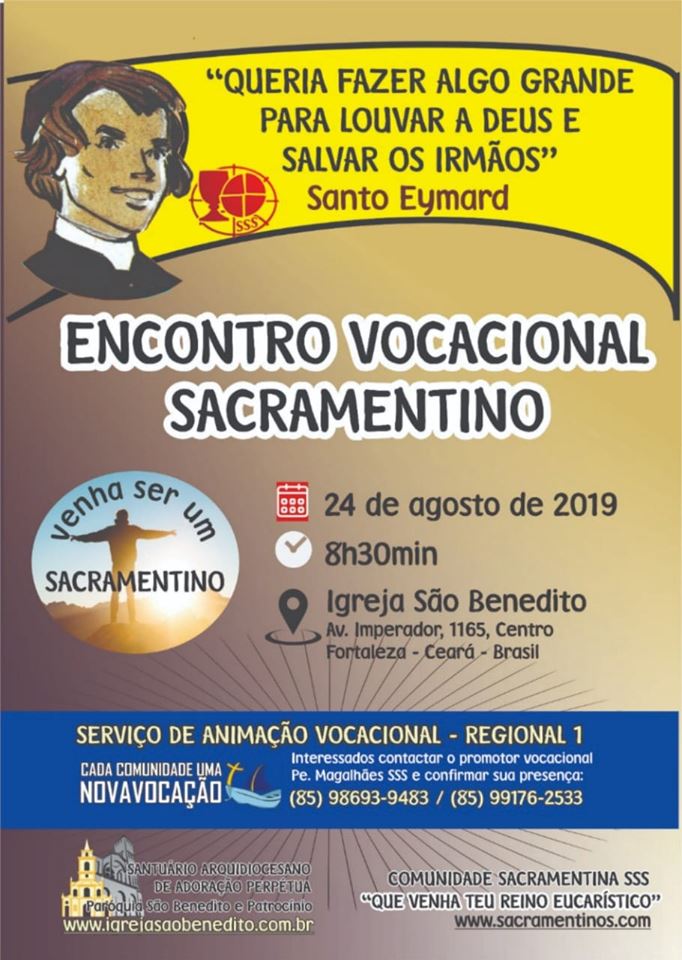 Encontro Vocacional Sacramentino dia 24/08. Participe!