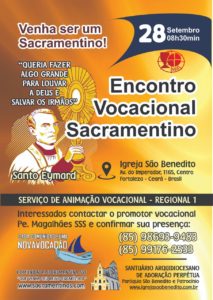 Encontro Vocacional Sacramentino dia 28/09. Participe!
