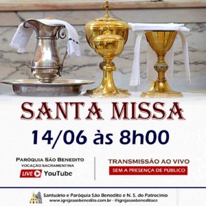 Santa Missa com transmissão ao vivo dia 14/06. Participe!