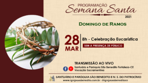 Solenidade de Ramos será transmitida neste domingo, sem a presença dos fiéis!