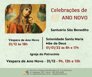 Horários das celebrações de Natal no Santuário São Benedito.