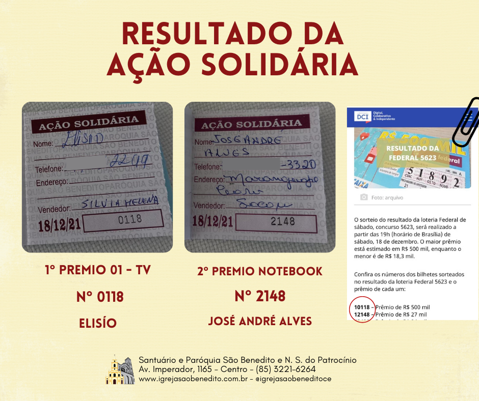 Resultado da Ação Solidária – sorteio pela Loteria Federal