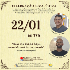 Celebração Eucarística de envio dos formandos Josué Alves Marques e Fábio Augusto Rocha de Sousa – 22/01
